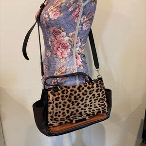 Diane Von Furstenberg 400 courier cheetah printed calf hair satchel bag